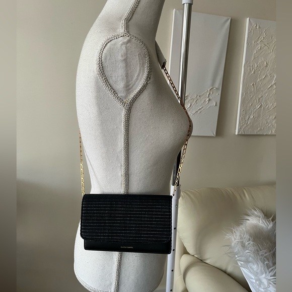 Mansur Gavriel Black Crossbody Leather and Raffia Wallet Bag w Gold Chain NWT - Picture 13 of 15